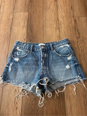 Zara Blue Distressed Frayed Denim Shorts